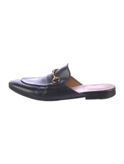 Pre-owned Gucci Horsebit Accent Leather Mules In Black