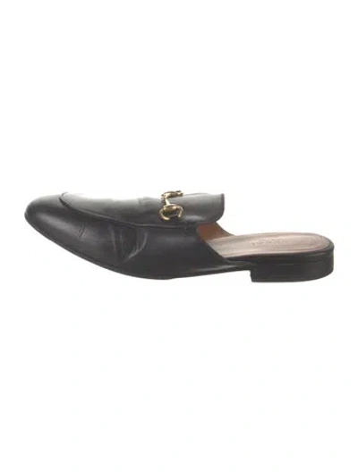 Pre-owned Gucci Horsebit Accent Leather Mules In Black