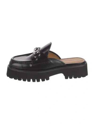 Pre-owned Gucci Horsebit Accent Leather Mules In Black