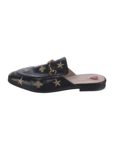 Pre-owned Gucci Horsebit Accent Leather Mules In Black/gold