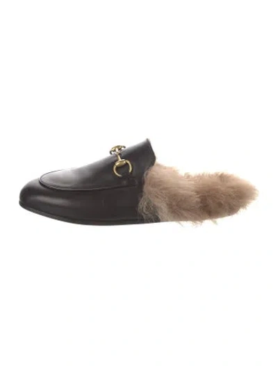 Pre-owned Gucci Horsebit Accent Leather Mules In Black/neutrals