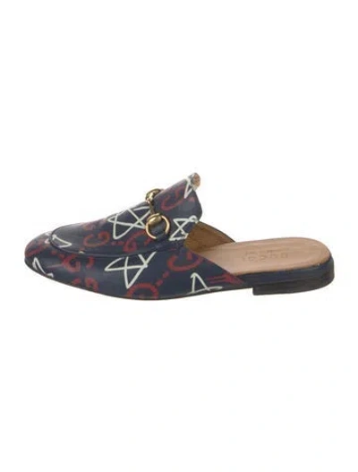 Pre-owned Gucci Horsebit Accent Leather Mules In Blue