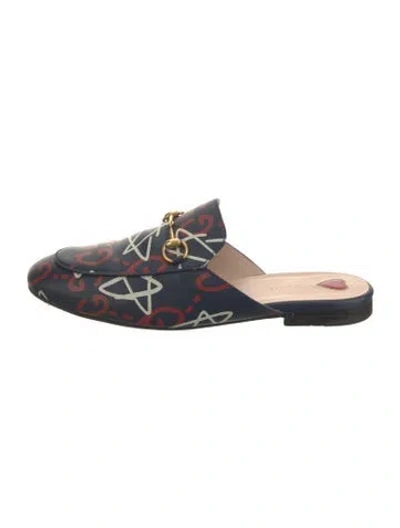 Pre-owned Gucci Horsebit Accent Leather Mules In Blue