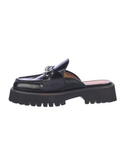 Pre-owned Gucci Horsebit Accent Leather Mules In Blue