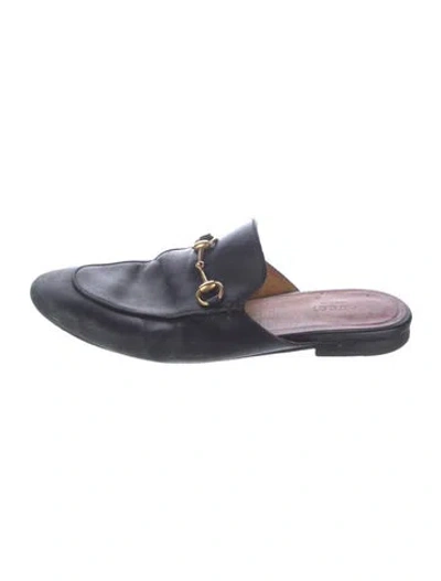 Pre-owned Gucci Horsebit Accent Leather Mules In Blue