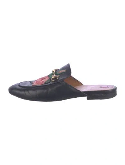 Pre-owned Gucci Horsebit Accent Leather Mules In Blue