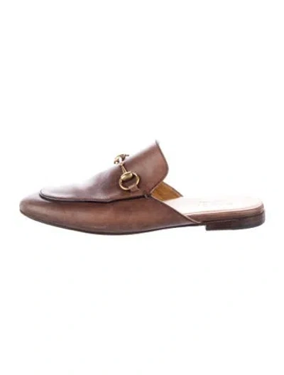 Pre-owned Gucci Horsebit Accent Leather Mules In Brown