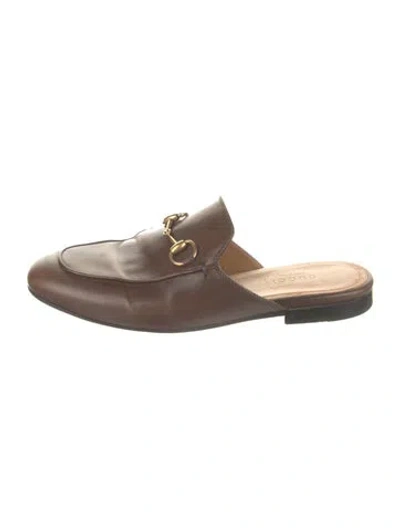 Pre-owned Gucci Horsebit Accent Leather Mules In Brown