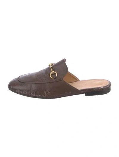 Pre-owned Gucci Horsebit Accent Leather Mules In Brown