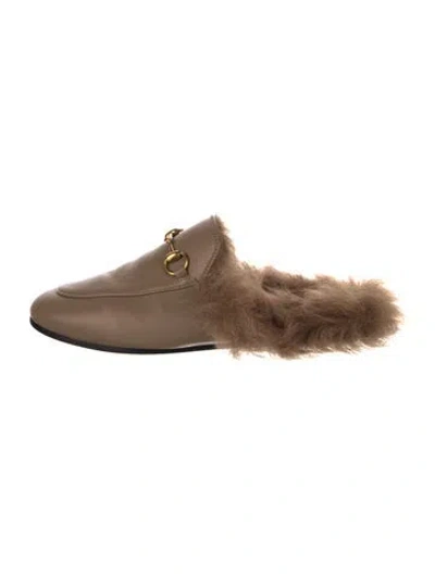 Pre-owned Gucci Horsebit Accent Leather Mules In Brown