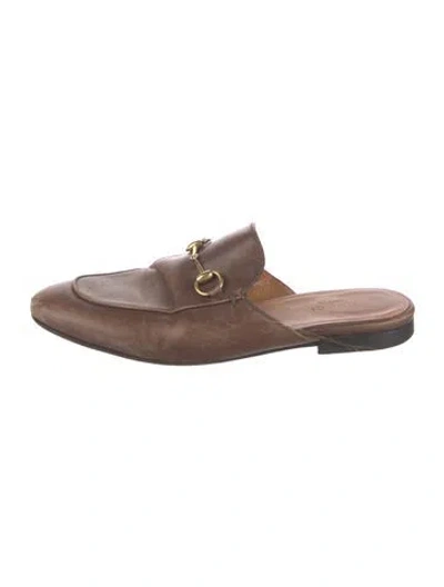 Pre-owned Gucci Horsebit Accent Leather Mules In Brown