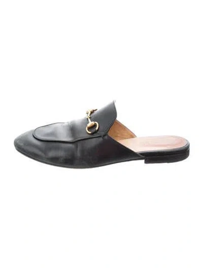 Pre-owned Gucci Horsebit Accent Leather Mules In Gold