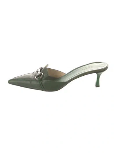 Pre-owned Gucci Horsebit Accent Leather Mules In Green