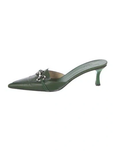 Pre-owned Gucci Horsebit Accent Leather Mules In Green