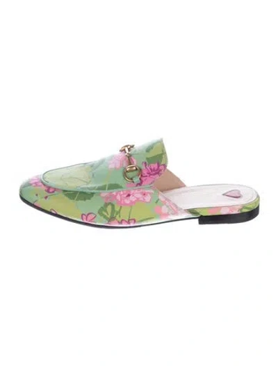Pre-owned Gucci Horsebit Accent Leather Mules In Green