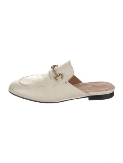 Pre-owned Gucci Horsebit Accent Leather Mules In Neutral