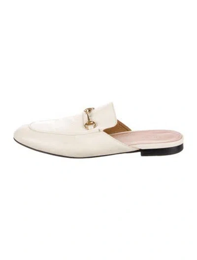 Pre-owned Gucci Horsebit Accent Leather Mules In Neutral