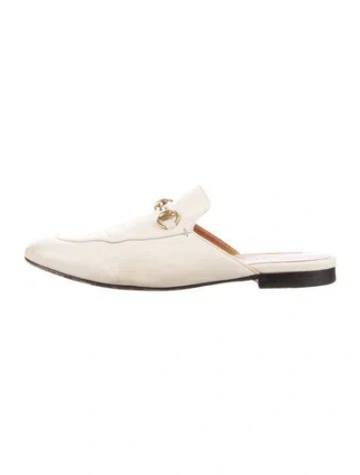Pre-owned Gucci Horsebit Accent Leather Mules In Neutral