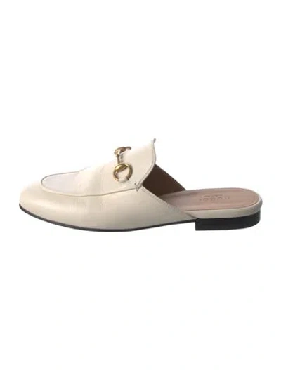 Pre-owned Gucci Horsebit Accent Leather Mules In Neutral