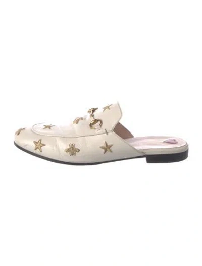 Pre-owned Gucci Horsebit Accent Leather Mules In Neutral