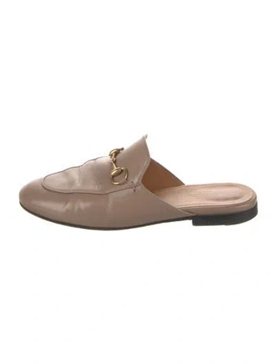 Pre-owned Gucci Horsebit Accent Leather Mules In Neutral