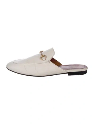 Pre-owned Gucci Horsebit Accent Leather Mules In Neutral