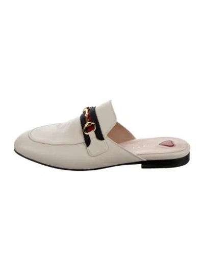 Pre-owned Gucci Horsebit Accent Leather Mules In Neutral