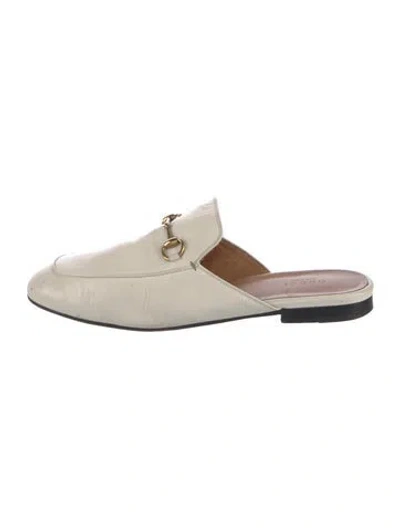 Pre-owned Gucci Horsebit Accent Leather Mules In Neutral