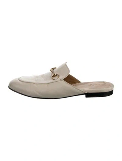 Pre-owned Gucci Horsebit Accent Leather Mules In Neutral