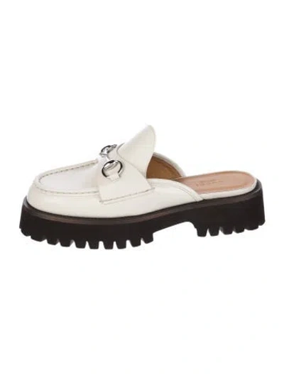 Pre-owned Gucci Horsebit Accent Leather Mules In Neutral