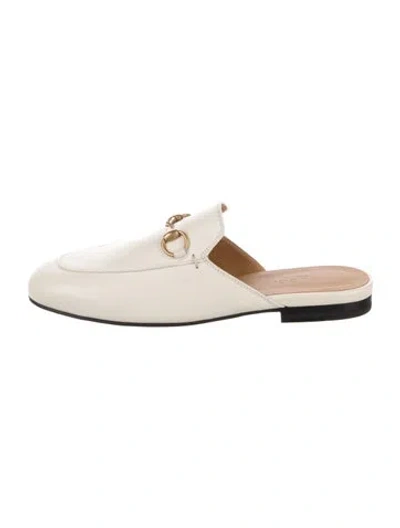 Pre-owned Gucci Horsebit Accent Leather Mules In Neutral