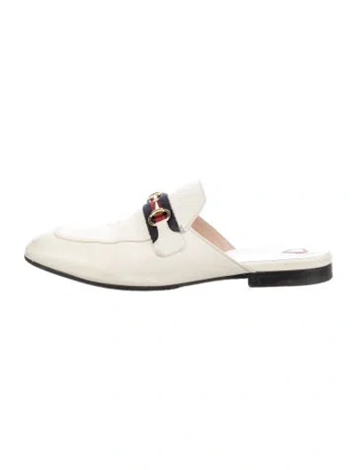 Pre-owned Gucci Horsebit Accent Leather Mules In Neutral