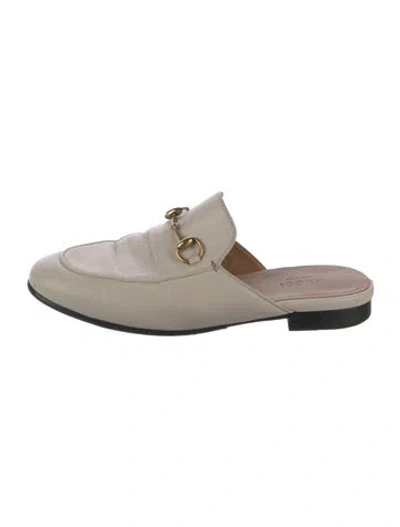 Pre-owned Gucci Horsebit Accent Leather Mules In Neutral