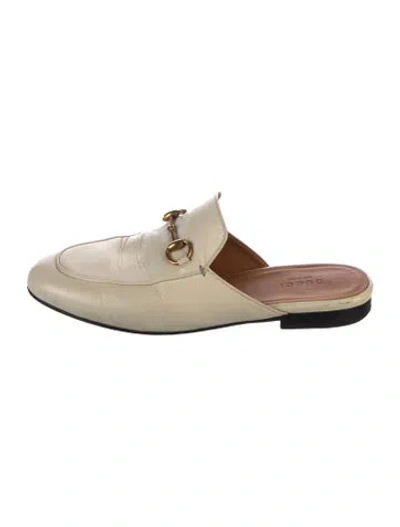 Pre-owned Gucci Horsebit Accent Leather Mules In Neutral