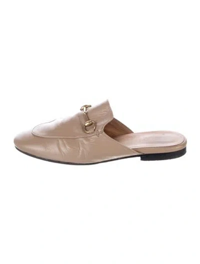 Pre-owned Gucci Horsebit Accent Leather Mules In Neutral