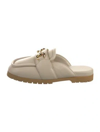 Pre-owned Gucci Horsebit Accent Leather Mules In Neutral