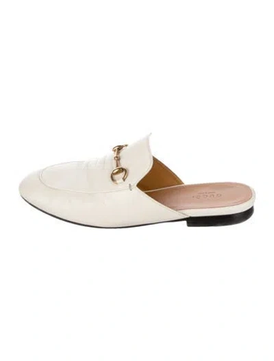 Pre-owned Gucci Horsebit Accent Leather Mules In Neutral