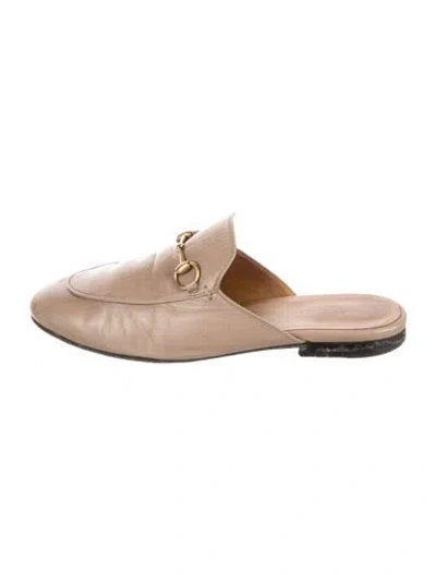 Pre-owned Gucci Horsebit Accent Leather Mules In Neutral