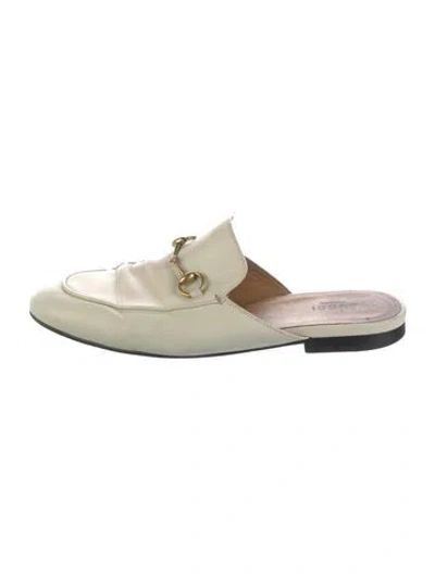 Pre-owned Gucci Horsebit Accent Leather Mules In Neutral