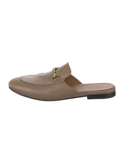 Pre-owned Gucci Horsebit Accent Leather Mules In Neutral