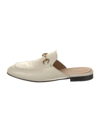 Pre-owned Gucci Horsebit Accent Leather Mules In Neutral