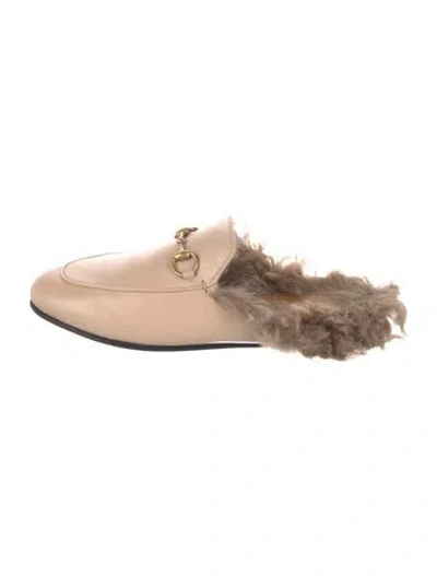 Pre-owned Gucci Horsebit Accent Leather Mules In Neutral