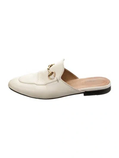 Pre-owned Gucci Horsebit Accent Leather Mules In Neutral