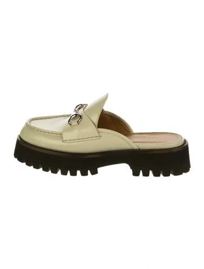 Pre-owned Gucci Horsebit Accent Leather Mules In Neutral