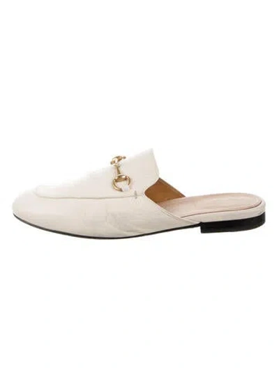 Pre-owned Gucci Horsebit Accent Leather Mules In Neutral