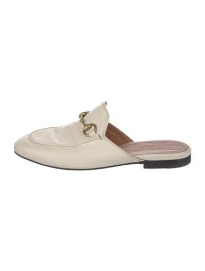 Pre-owned Gucci Horsebit Accent Leather Mules In Neutral