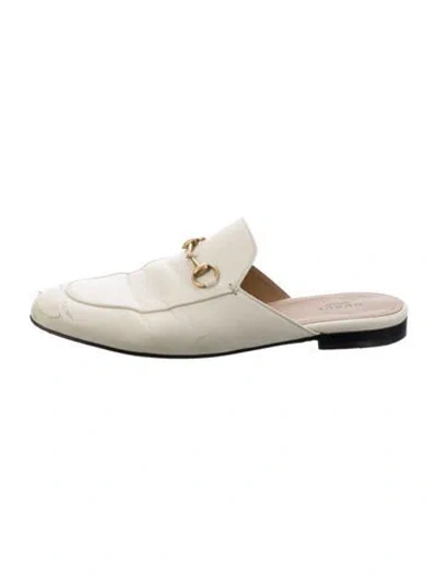 Pre-owned Gucci Horsebit Accent Leather Mules In Neutral