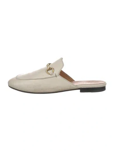 Pre-owned Gucci Horsebit Accent Leather Mules In Neutral