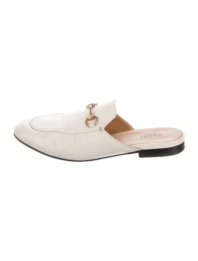 Pre-owned Gucci Horsebit Accent Leather Mules In Neutral