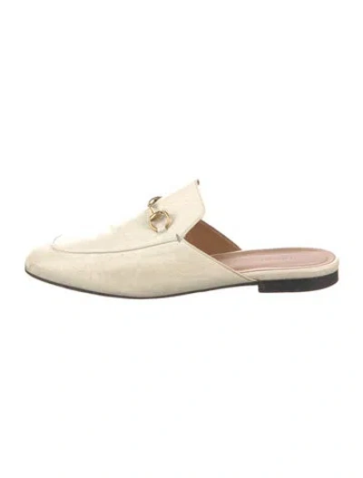 Pre-owned Gucci Horsebit Accent Leather Mules In Neutral